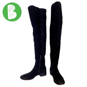ALCHIMIA DI BALLIN BLACK SUEDE OVER THE KNEE LOW HEEL BOOTS (37.5)